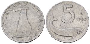 REPUBBLICA ITALIANA. 5 lire 1956 Delfino. ... 