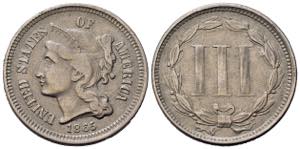 STATI UNITI. Nickel 3 Cents 1865. BB+