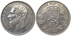 BELGIO. Leopoldo II (1865-1909). 5 Francs ... 