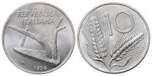 REPUBBLICA ITALIANA. 10 lire 1956. FDC