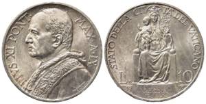 VATICANO. Pio XI (1929-1938) 10 lire 1930/IX ... 