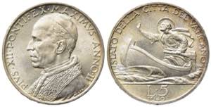 VATICANO. Pio XII (1938-1958) 5 Lire 1940/II ... 