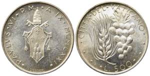 VATICANO. Paolo VI (1963-1978) 500 Lire ... 