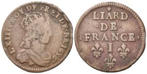 FRANCIA. Luigi XIV (1643-1715). 1 Liard ... 