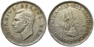 SUDAFRICA. Giorgio VI. 5 Shillings 1952. Ag. ... 