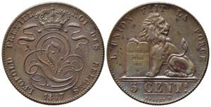 BELGIO. 5 Centimes 1847. Cu. SPL