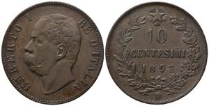 Umberto I (1878-1900). 10 centesimi 1893 BI. ... 