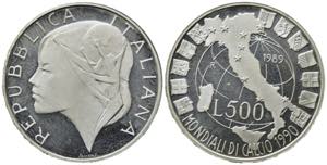 REPUBBLICA ITALIANA. 500 Lire 1989 Mondiali ... 