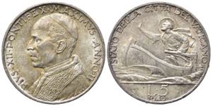 VATICANO. Pio XII (1939-1958). 5 lire 1940. ... 
