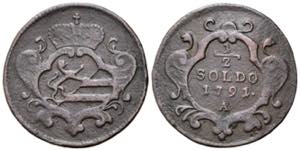 GORIZIA. Leopoldo II (1790-1792). 1/2 soldo ... 