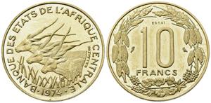 AFRICA CENTRALE. 10 Francs 1974 Essai. FDC