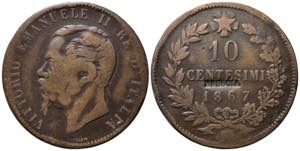 Vittorio Emanuele II. 10 centesimi 1867 con ... 