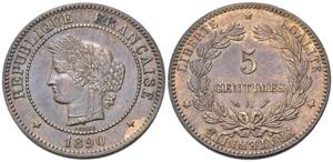 FRANCIA. 5 Centimes 1890 A. SPL