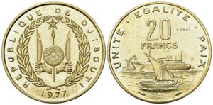 GIBUTI (Djibouti). 20 francs 1977 Essai. FDC