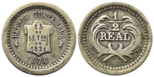 GUATEMALA. 1/2 REAL 1878. Ag. BB