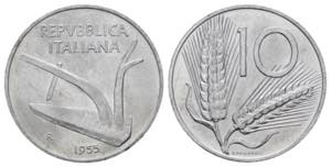 Repubblica Italiana. 10 lire 1955 Spiga. ... 