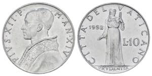Vaticano. Pio XII (1939-1958). 10 lire 1952. ... 