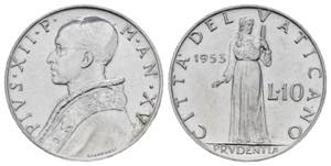 Vaticano. Pio XII (1939-1958). 10 lire 1953. ... 