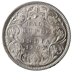 India British. Victoria. 1/2 Rupee 1862 Ag ... 