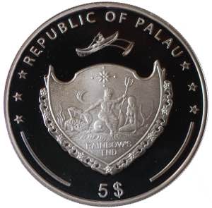 Palau. 5 Dollars 2010 (Kilimanjaro). AG ... 