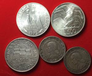 San Marino. Lotto 5 monete in argento. ... 
