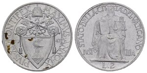 VATICANO. Pio XII (1939-1958). 2 lire 1947. ... 