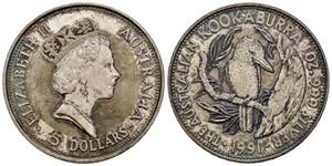 AUSTRALIA. 5 dollar (1 Oz) 1991 Kookaburra. ... 