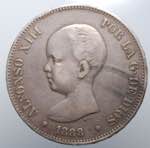 Spagna. Alfonso XIII. 5 pesetas 1888 (88). ... 