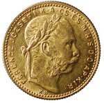 Ungheria. Franz Joseph 8 Forint/20 Franchi ... 