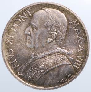 VATICANO. Pio XI. 5 lire 1929 rara. Ag gr 5. ... 