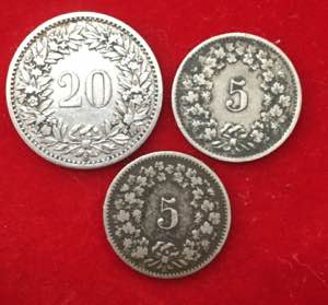SVIZZERA. Lotto di 3 monete (5 rappen 1947, ... 