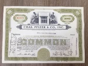 Stati Uniti. Cedola azionaria Pfizer 1951