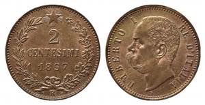 SAVOIA. Umberto I (1878-1900). 2 centesimi ... 