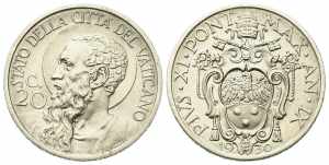 VATICANO. Pio XI (1929-1938). 20 centesimi ... 