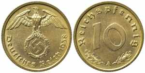 GERMANIA. Terzo Reich. 10 Reichspfennig 1938 ... 