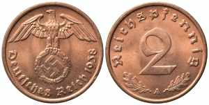 GERMANIA. Terzo Reich. 2 Reichspfennig 1938 ... 