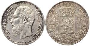 BELGIO. Leopoldo II (1865-1909). 5 Francs ... 