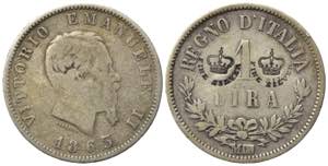 SAVOIA. Vittorio Emanuele II. 1 lira 1863 M. ... 