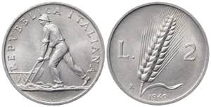 REPUBBLICA ITALIANA. 2 lire 1949 Spiga. ... 