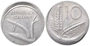 REPUBBLICA ITALIANA. 10 lire 1953 Spighe. ... 