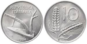 REPUBBLICA ITALIANA. 10 lire 1954 Spighe. ... 