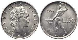 REPUBBLICA ITALIANA. 50 lire 1954 Vulcano. ... 