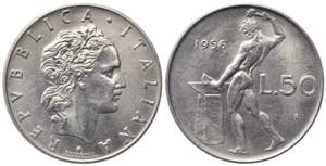 REPUBBLICA ITALIANA. 50 lire 1956 Vulcano. ... 