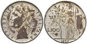 REPUBBLICA ITALIANA. 100 Lire 1957 Minerva ... 