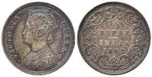 INDIA BRITANNICA. Vittoria. 1/4 Rupia 1862. ... 