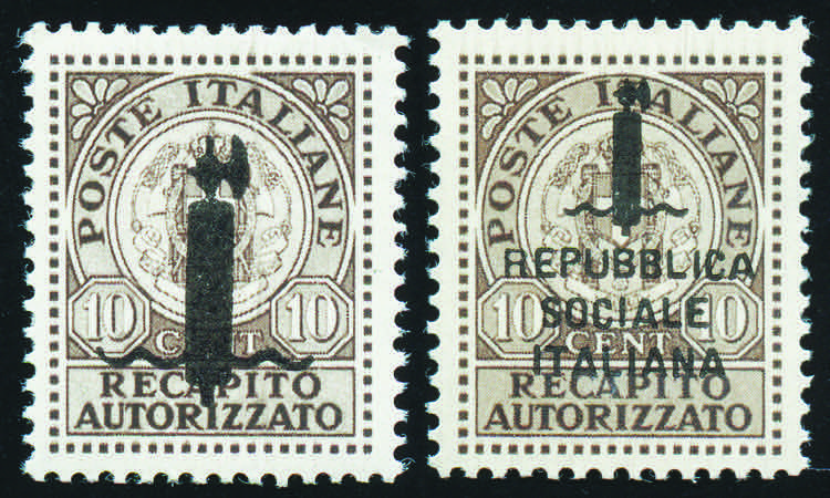 1944 - 10 c. bruno, due esemplari ... 