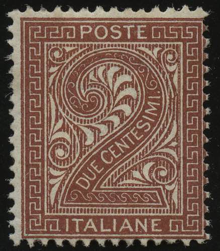 1863 - 2 c. bruno rosso De La Rue, ... 