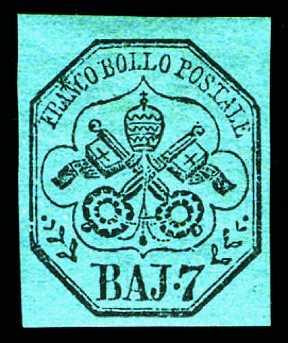Pontificio - 1852 - 7 b. azzurro, ... 