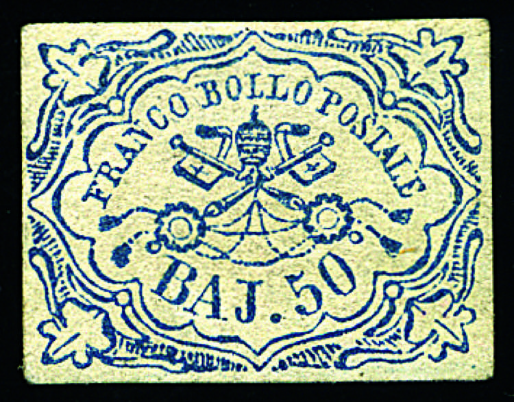 Pontificio - 1852 - 50 b. azzurro, ... 