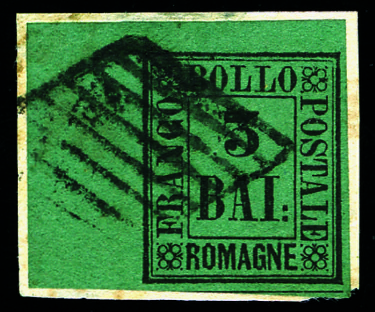 Romagne - 1859 - 3 b. verde scuro, ... 